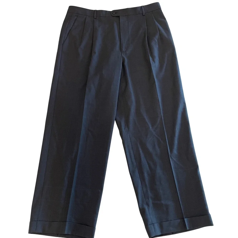 Zanella John Craig Mens Pleated Dress Pants Charcoal Grey Cuffed 38x29